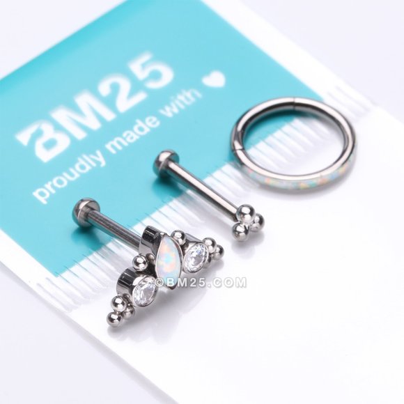 3 Pcs of Assorted Titanium Marquise Opal Bali Beaded Stud x Clicker Package - Picture 3 of 3